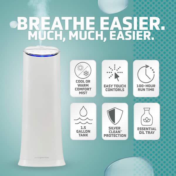 1.5 gal. Ultrasonic Warm and Cool Mist Humidifier, Rooms up to 460 sq. ft., White, 100 Hour Runtime on Low, Aromatherapy