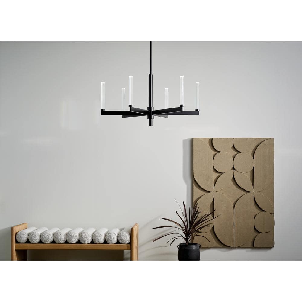 Sycara Black and Clear Crystal 6-Light LED Chandelier