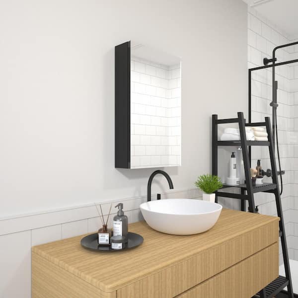 TaiMei 15 in. W x 24 in. H Small Rectangular Black Aluminum Recessed/Surface Mount Medicine Cabinet with Mirror