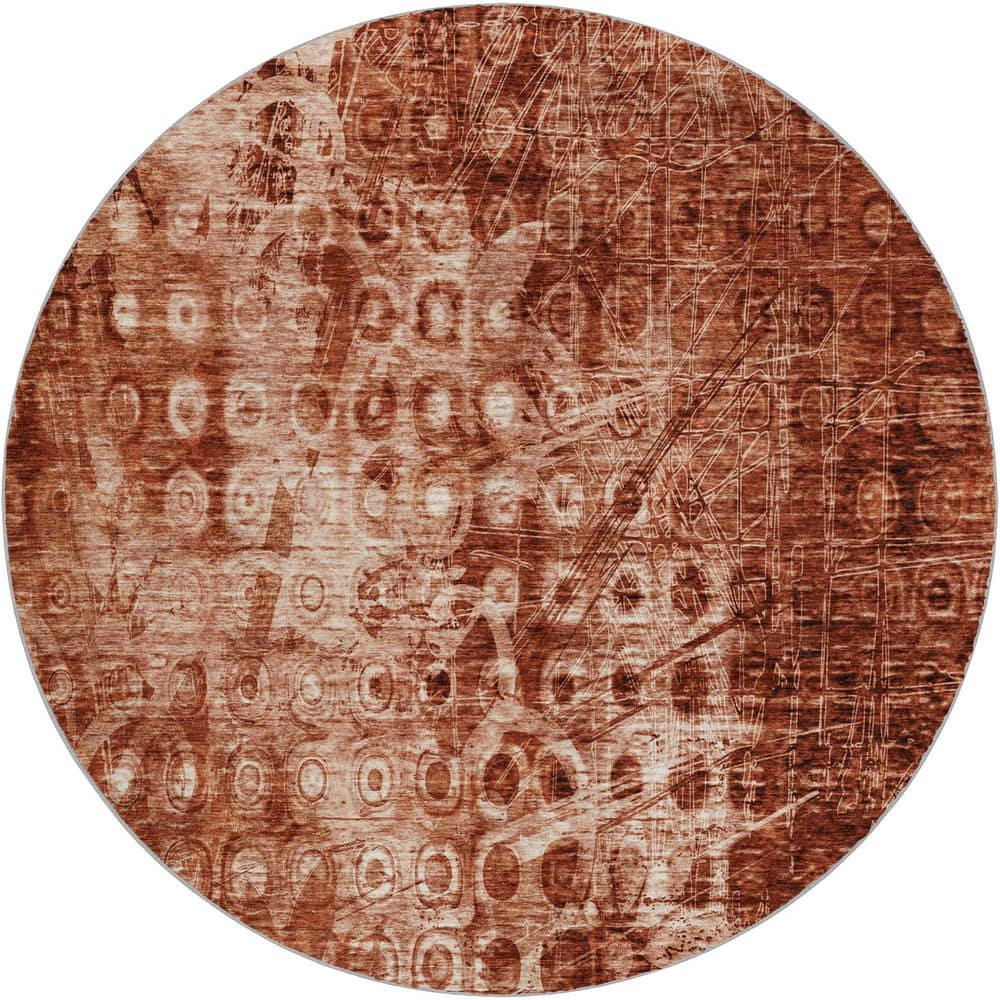 Dream Shag Premium Machine Washable Abstract ADS577 Paprika 8 ft. x 8 ft. Round Rug price history on PriceWatchPro