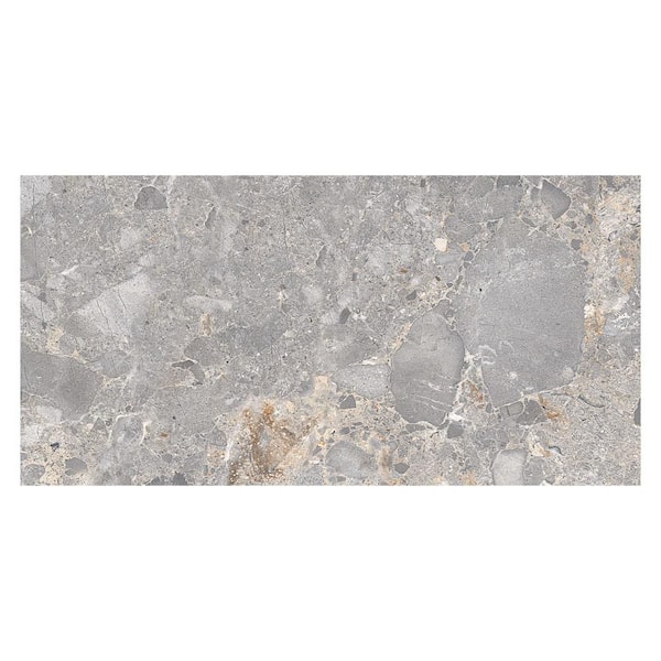 Kaia Terrima Grey 12 in. x 24 in. Stone Look Semi-Polished Porcelain Wall and Floor Tile (9.69 sq. ft./ Case)