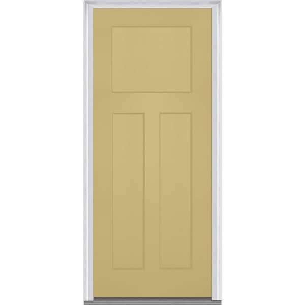 MMI Door 32 in. x 80 in. Left-Hand Inswing Craftsman 3-Panel Shaker Classic Painted Fiberglass Smooth Prehung Front Door