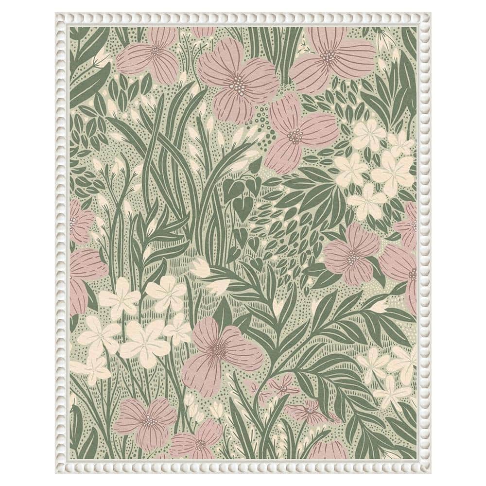 Field of Flowers Light Green Canvas Print with White Frame