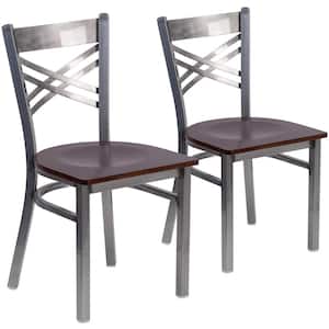Walnut Wood Seat/Clear Coated Metal Frame Restaurant Chairs (Set of 2)