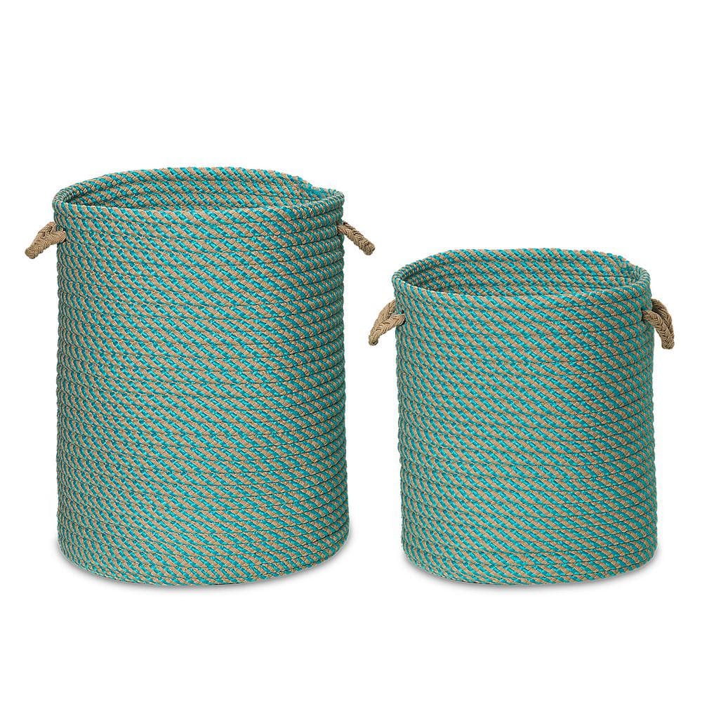 Colonial Mills Cabana Woven Aqua Round Hamper 17 in. x 17 in. x 22 in.