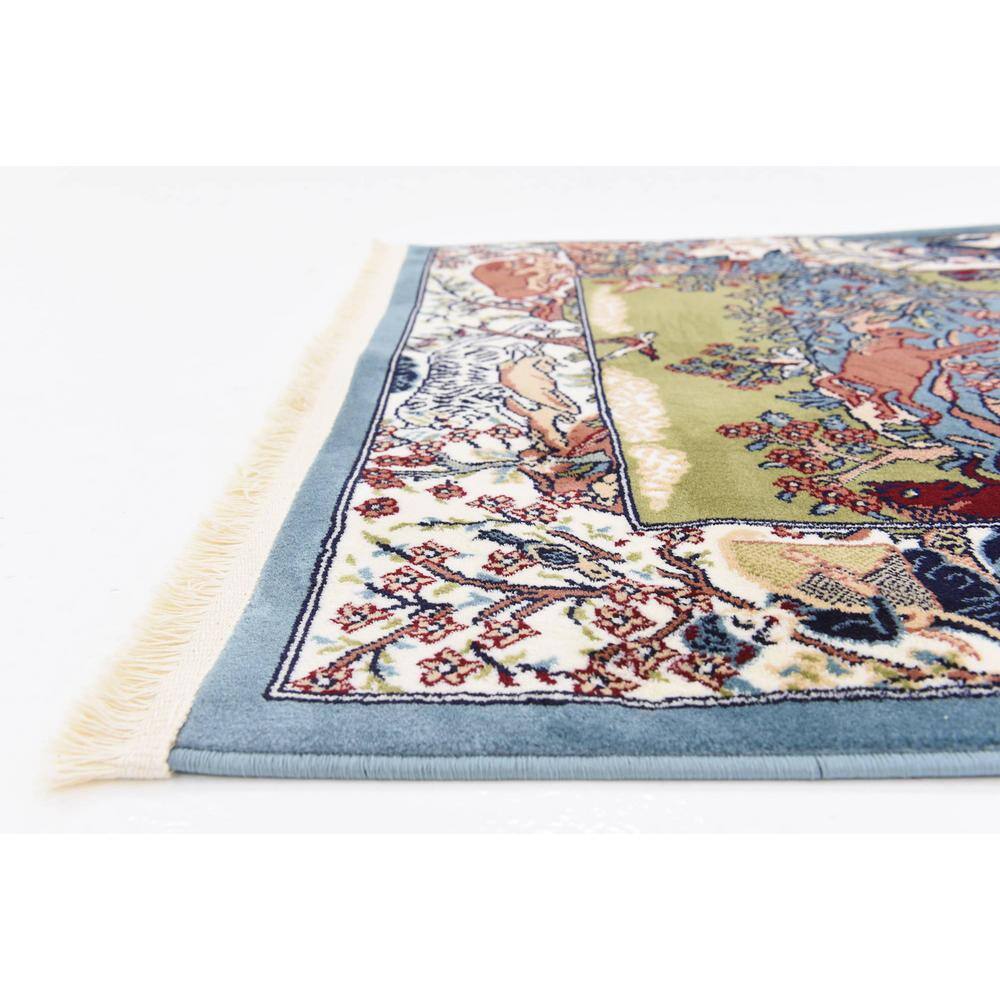 Blue and Tan Floral Synthetic Indoor Runner Rug