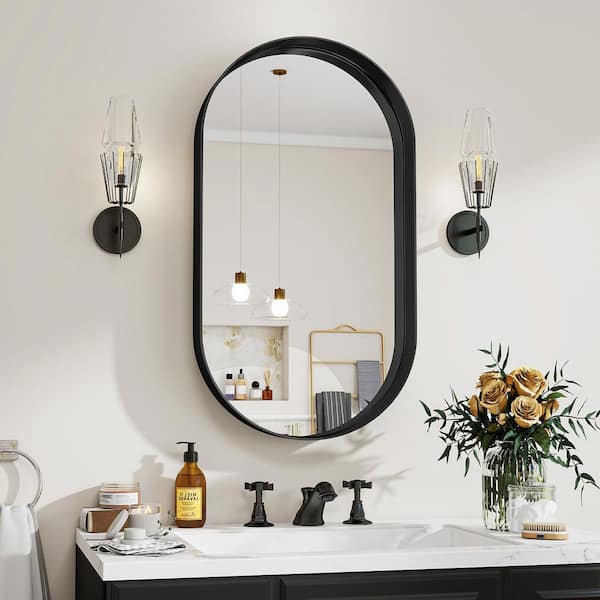 Black 22 in. W x 37.8 in. H Oval Modern Bathroom Vanity Wall Mirror Aluminum Alloy Deep Framed Mirror