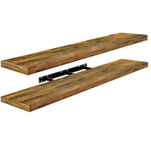 2 Pack Extra Long Floating Shelves for Wall, 47 in. W x 9.25 in. D Walnut Wood Decorative Wall Shelf, Wall Mounted Decor