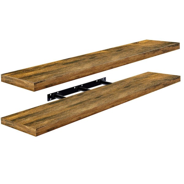 2 Pack Extra Long Floating Shelves for Wall, 47 in. W x 9.25 in. D Walnut Wood Decorative Wall Shelf, Wall Mounted Decor