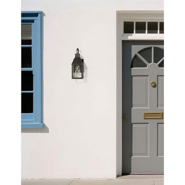 Glencrest 14 in. 1-Light Textured Black Exterior Wall Sconce with Clear Water Glass