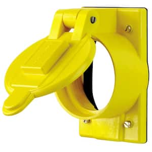 1-Gang 2.15 in. Dia Weather-Resistant Thermoplastic Glass-Filled FS Box Mount Cover Plate with Vertical Lid, Yellow