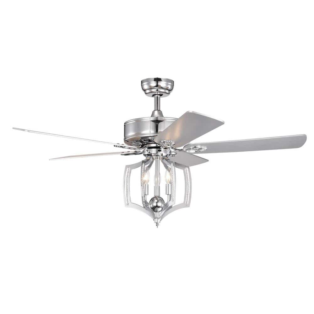 52 in. 3 Speeds Plywood Blades Smart Indoor Chrome Crystal Ceiling Fan with
