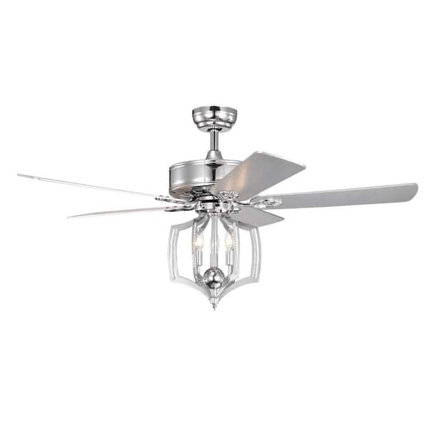 FIRHOT 52 in. 3 Speeds Plywood Blades Smart Indoor Chrome Crystal Ceiling Fan with Remote Included and Timer and Downrods