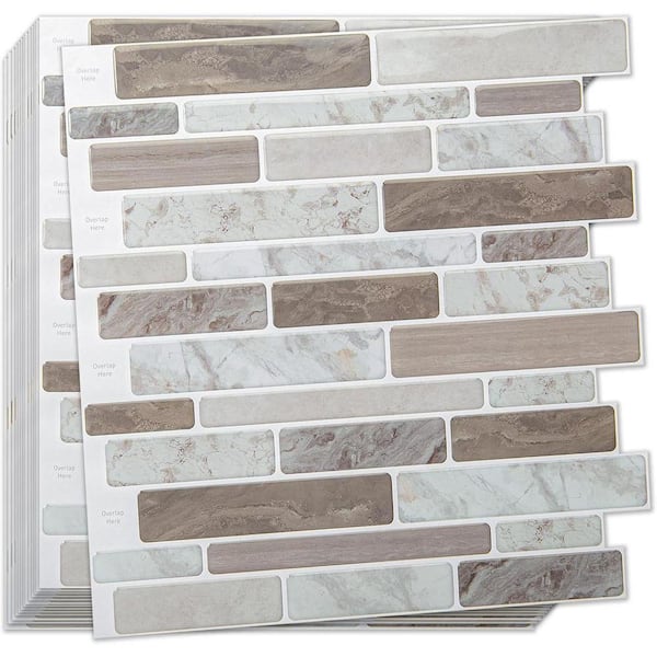 Brown 12 in. x 12 in. Vinyl Peel and Stick Backsplash 10-Pack