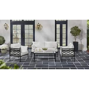 Wakefield 4-Piece Reinforced Aluminum Outdoor Conversation Set with Natural White Cushions