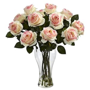 Artificial Blooming Roses with Vase in Light Pink