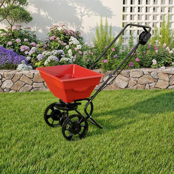 25 lbs. Capacity Walk-Behind Broadcast Fertilizer Spreader, Garden Seeder for Seed, Fertilizer and Ice Melt