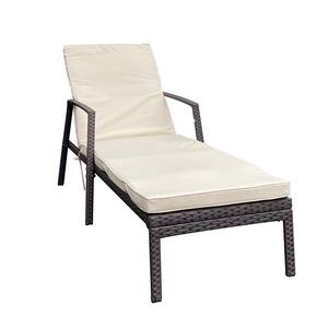 Brown Wicker/Steel Outdoor Chaise Lounge with Beige Removable Cushion