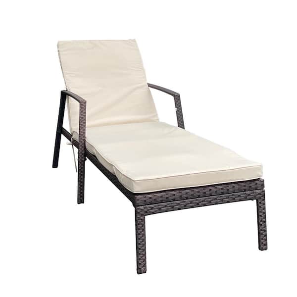 Maincraft Brown Wicker/Steel Outdoor Chaise Lounge with Beige Removable Cushion