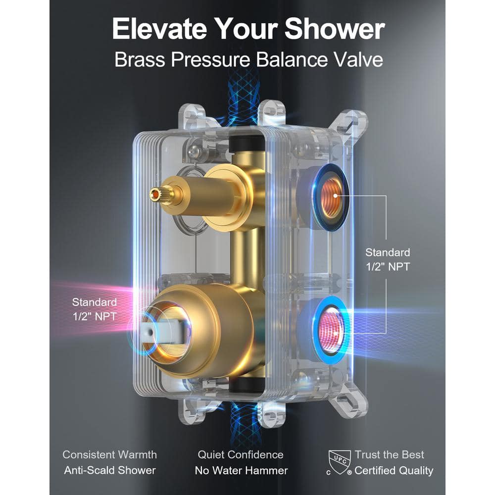 Grandjoy 10" Brushed Gold Rainfall Shower Head Set with Handheld Spray