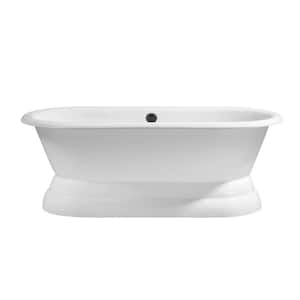 60 in. Cast Iron Flat Bottom Non-Whirlpool Bathtub in Glossy White with Matte Black External Drain and Tray