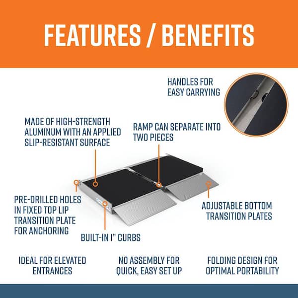 SUITCASE 2 ft. Singlefold Portable Aluminum Wheelchair Ramp with Applied Surface