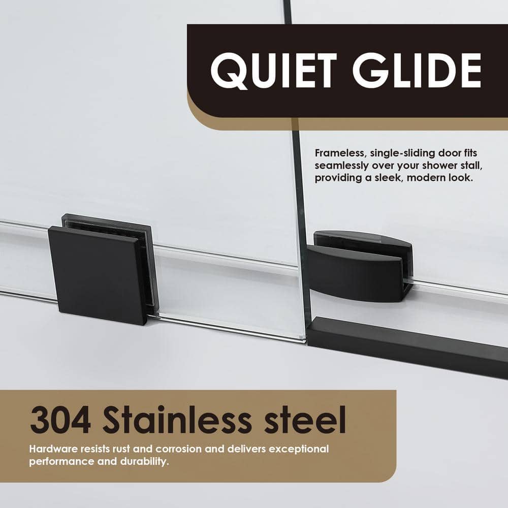 Altair Matte Black Frameless Sliding Shower Door with Clear Glass