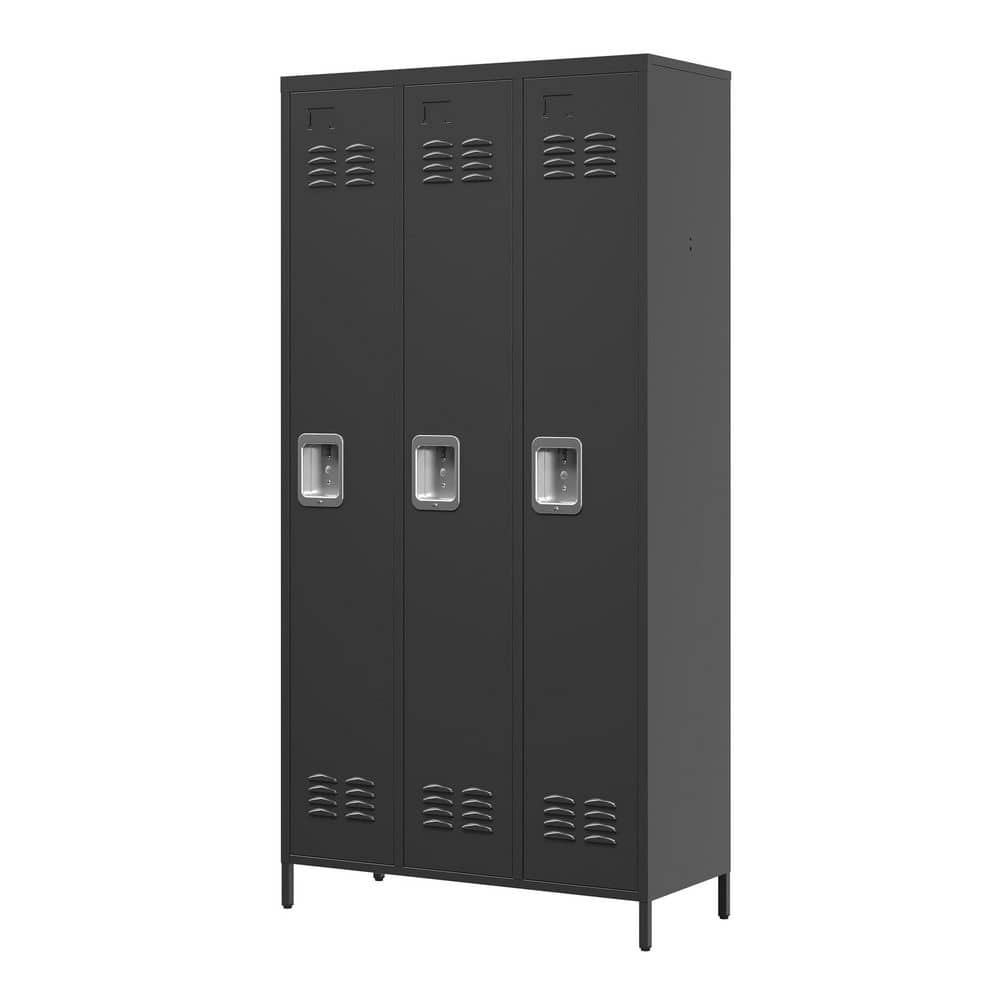 Black 72 in. H Metal Storage Locker Office Storage Cabinet with 3 Doors and Locks Steel Employee Locker