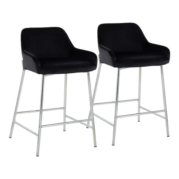 Lumisource Daniella 33 in. Fixed-Height Black Velvet and Chrome Counter Height Bar Stool (Set of 2)