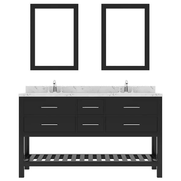 Virtu USA Caroline Estate 60 in. W x 22 in. D x 35 in. H Double Sink Bath Vanity in Espresso with Quartz Top and Mirror