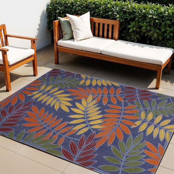 Orange, Green, Blue 4 ft. x  6 ft. Woven Abstract Polyester Runner Indoor/Outdoor Area Rug