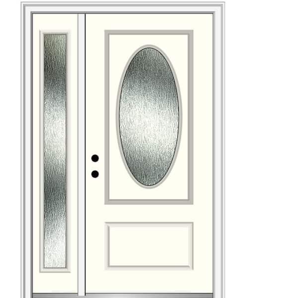 MMI Door 48 in. x 80 in. Right-Hand/Inswing Rain Glass Alabaster Fiberglass Prehung Front Door on 4-9/16 in. Frame