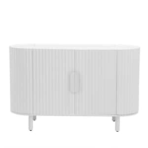 47.80 in. W x 16.50 in. D x 30.00 in. H White Curved Design Linen Cabinet  Sideboard with Adjustable Shelves