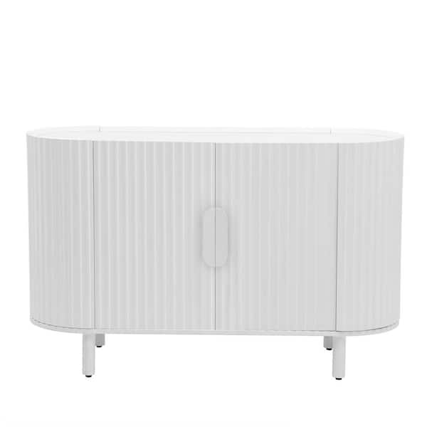 Unbranded 47.80 in. W x 16.50 in. D x 30.00 in. H White Curved Design Linen Cabinet  Sideboard with Adjustable Shelves