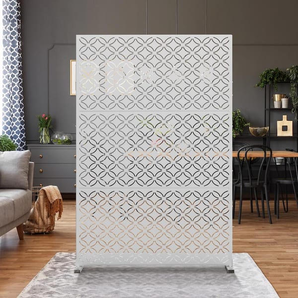 Lirago 72 in. x 47 in. Outdoor Metal Privacy Screen Garden Fence in Palace Design in White