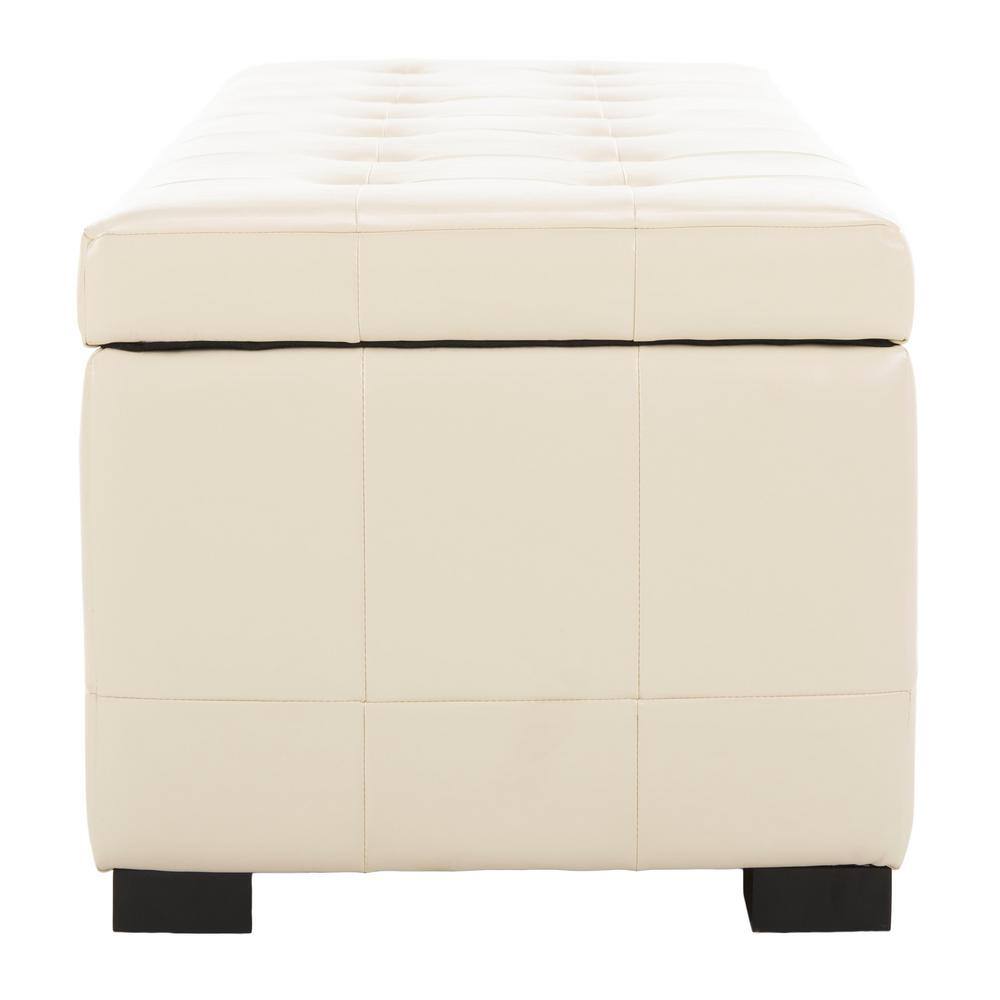 Large Off-White Quilted Leather Storage Bench with Beech Wood Legs