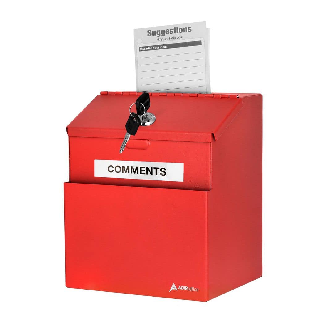 Wall Mountable Steel Locking Suggestion Box Drop Box in Red