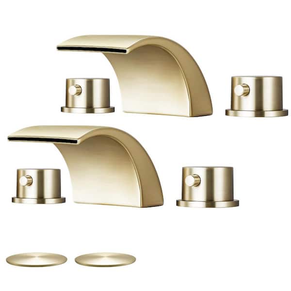2 Handles 8 in. Widespread Bathroom Faucet 3-Hole Sink Faucet in Brushed Gold (2-Pack)