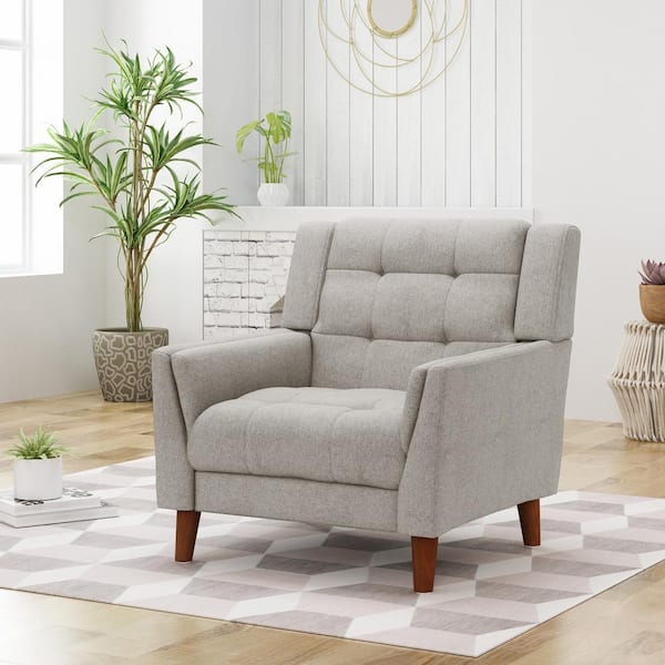 CHRISTOPHER KNIGHT HOME Candace Beige Fabric Arm Chair with Tufted Cushions (Set of 1)