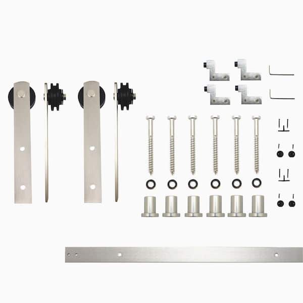HOMACER 8 ft./96 in. Brushed Nickel Non-Bypass Sliding Barn Door Hardware Kit Straight Design Roller for Double Doors