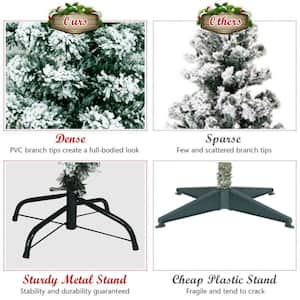 7 ft. Pre-Lit Premium Snow Flocked Hinged Artificial Christmas Tree with 550 Lights