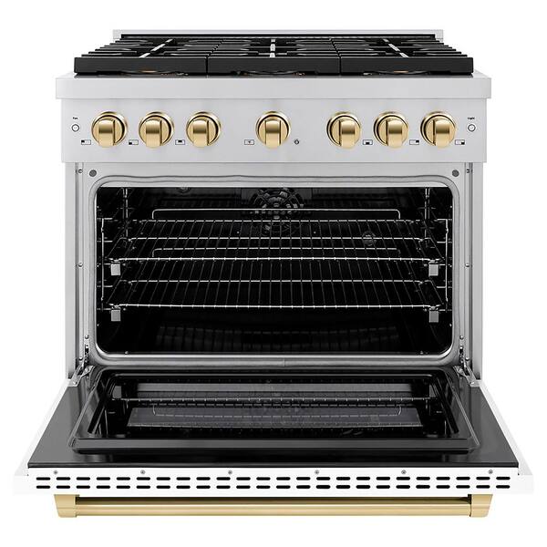 Autograph 36 in. 5.2 cu. ft. Paramount Dual Fuel Range with 6 Burner DuoPro Cooktop with White Matte Door and Gold