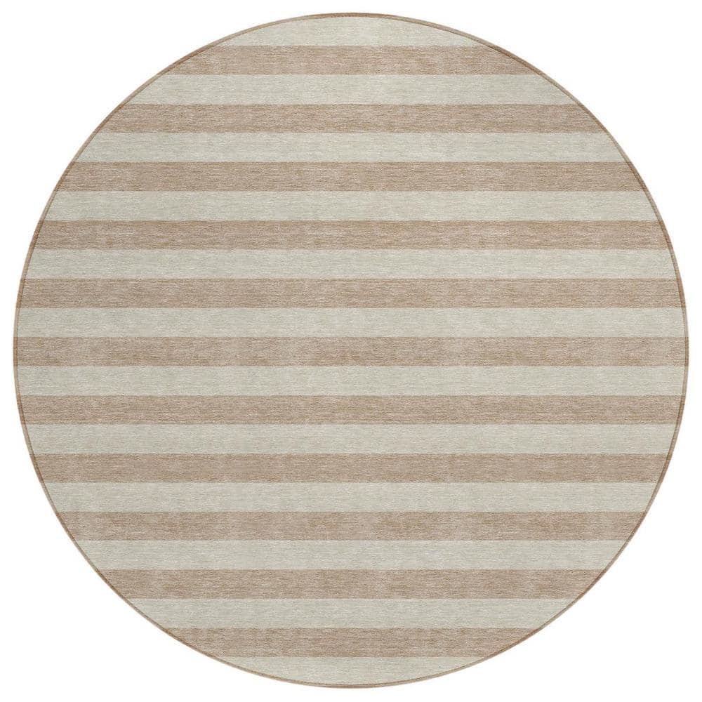 Beige 8 ft. Round Woven Striped Polyester Round Indoor/Outdoor Area Rug price history on PriceWatchPro