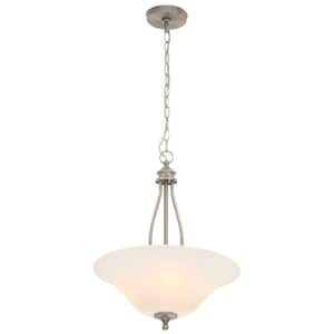 3-Light Brushed Nickel Pendant with Frosted White Glass Shade