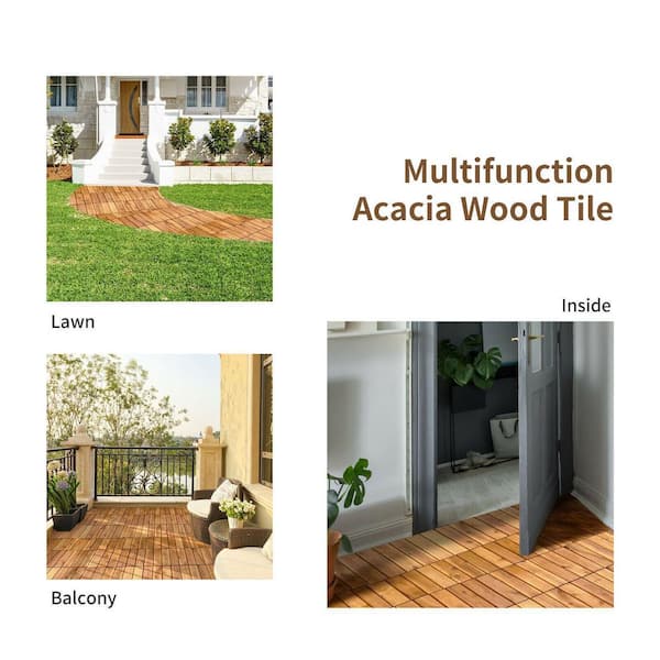 WELLFOR 1 ft. x 1 ft. Acacia Wood Deck Tile in Brown (27-Piece Per Box)