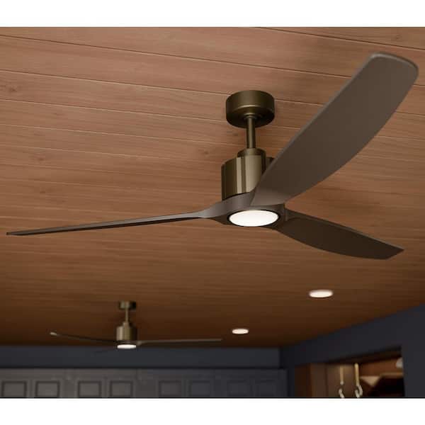 Calyx 3 Blade 60 in. Indoor Ceiling Fan in Heritage Brushed Bronze with Solid Wood Satin Natural Bronze Blades