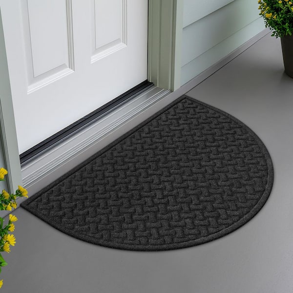 Basketweave Onyx 24 in. x 36 in. Half Round Indoor/Outdoor Mat