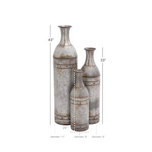 Gray Tall Galvanized Floor Metal Decorative Vase with Studs (Set of 3)