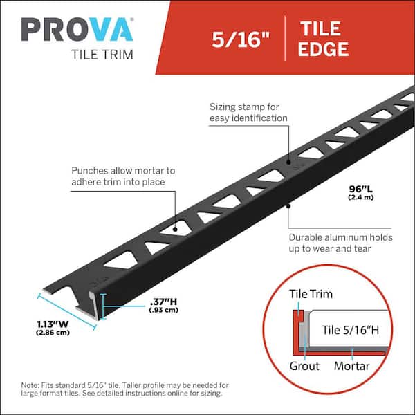 Matte Black 1.13 in. W x 96 in. L Aluminum 5/16 in. Tile Edge Trim