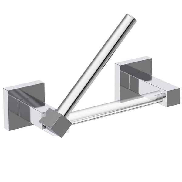 BWE Wall Mounted Toilet Paper Holder Double Post Pivoting Square Tissue Holders Roll Hangers Stand Modern in Polished Chrome